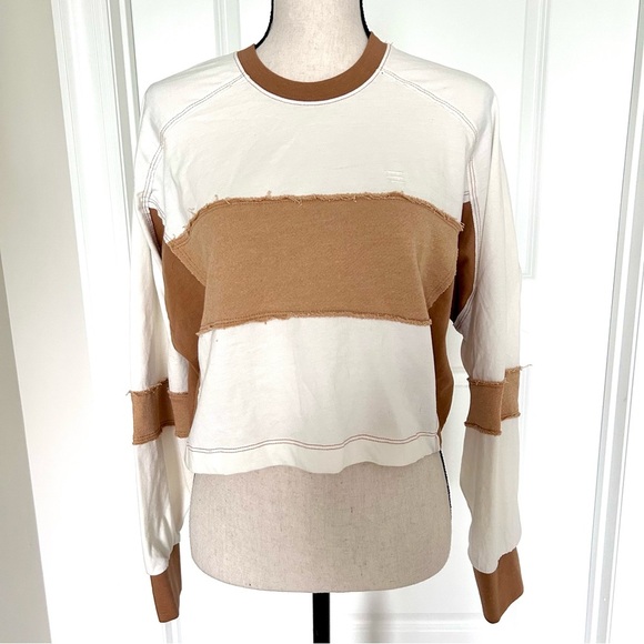 BDG Cream and Brown Crew Neck Top with Modern Colorblock SZ M - Picture 1 of 6